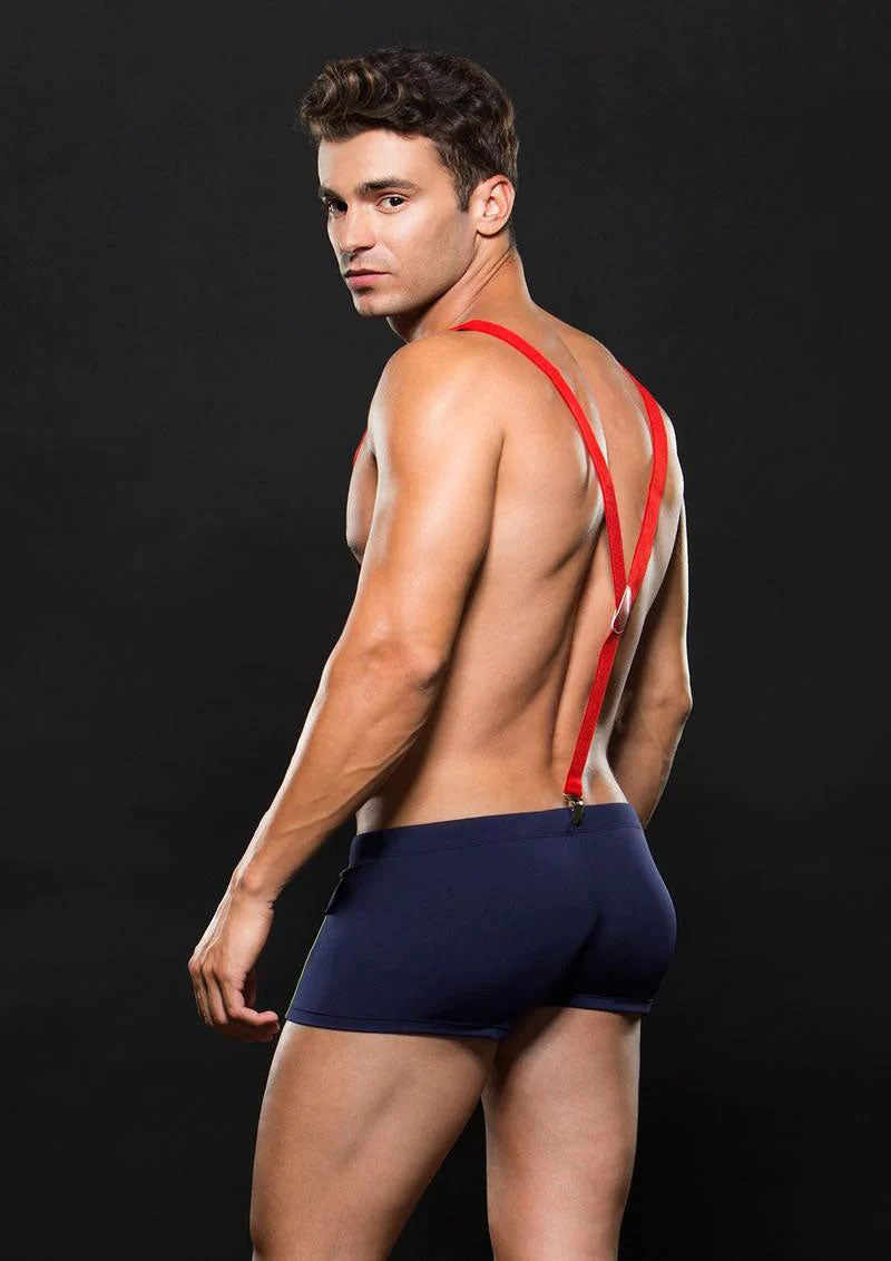 Fireman Bottom With Suspenders 2 Pc - Navy Blue/Red