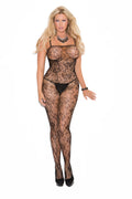 Elegant Moments Rose Lace Bodystocking With Open Crotch