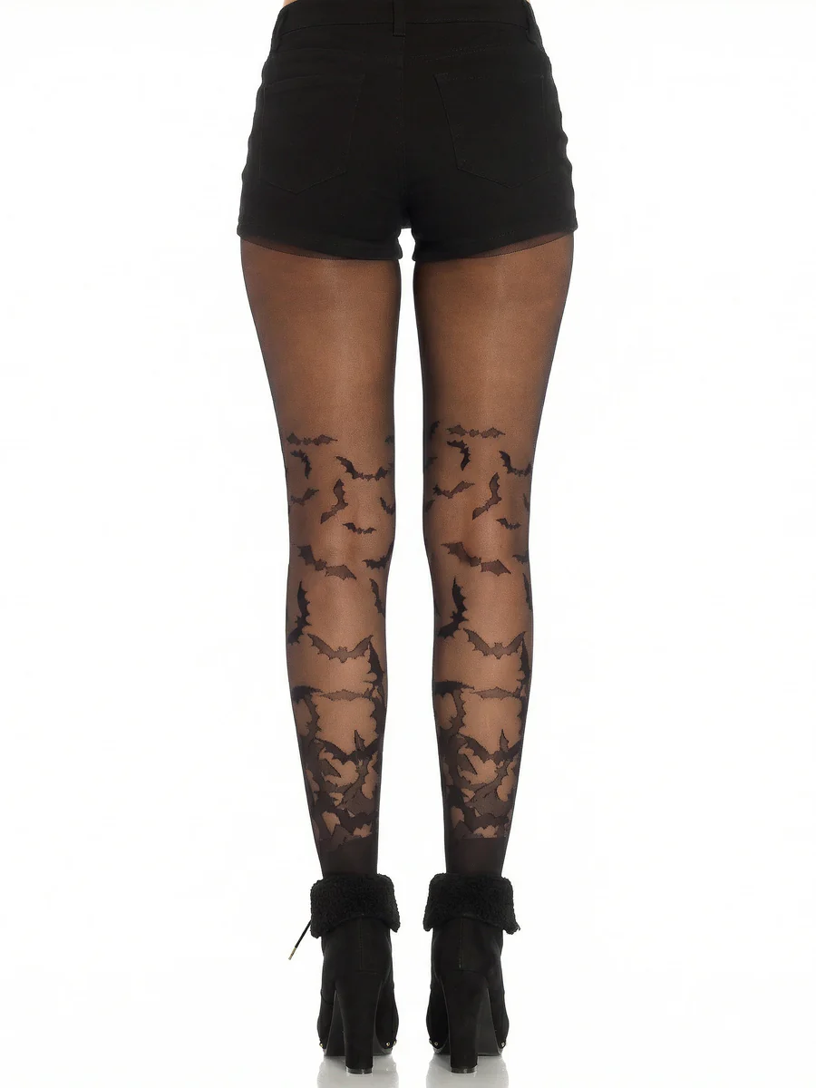 Bat Wing Sheer Tights - Black