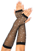 Rhinestone Fishnet Arm Warmers - Black