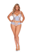 Elegant Moments Embroidered Mesh Cami Top With Underwire Cups, Adjustable Straps And Hook And Eye Back Closure, Matching Panty Included