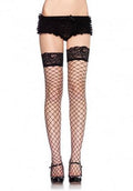 Lace Top Fence Net Thigh Highs - Black