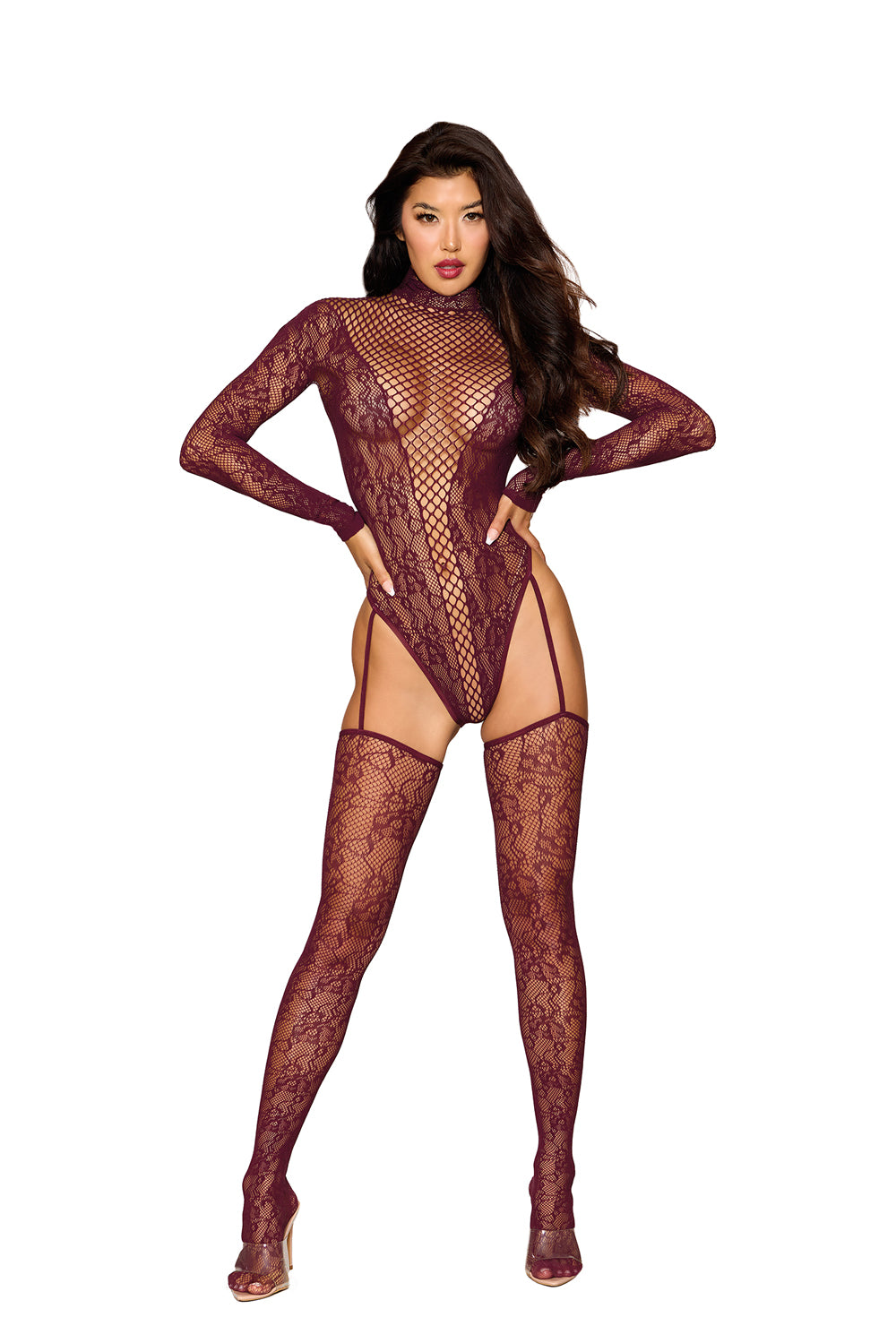Teddy Bodystocking Dmnd - Cherry Lacquer