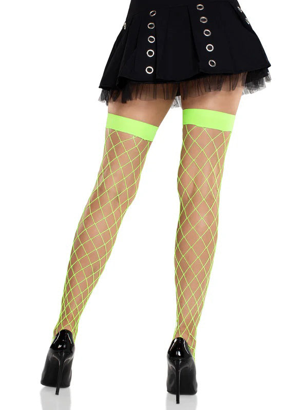 Ida Net Thigh High Stockings - Neon Green
