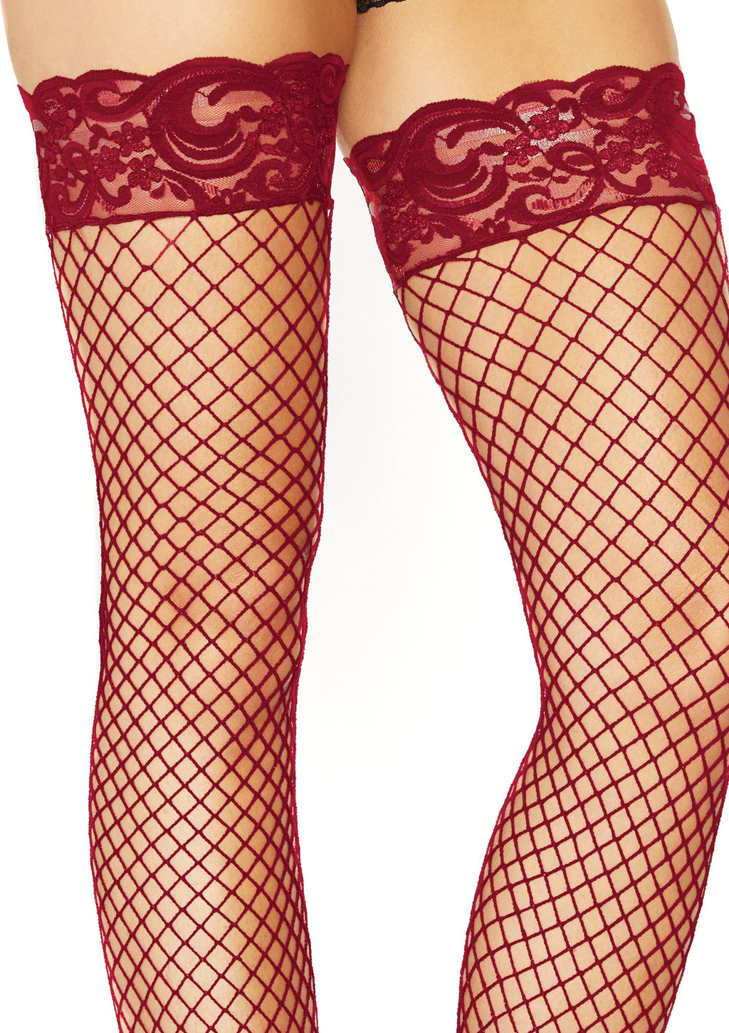 Stay Up Fishnet Thigh Highs - Burgundy