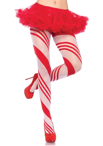Spandex Sheer Candy Striped Pantyhose - Red