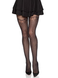 Gilded Grid Net Tights With Bow Lace Top - Black