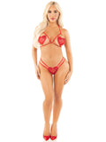 Red 2pc Heart Open Cup Bra and Dual G-String - Red