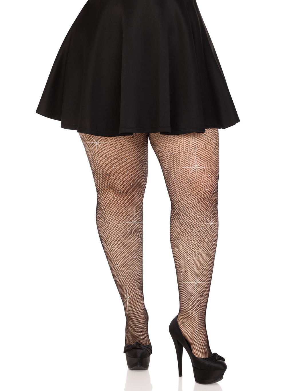 Colby Rhinestone Fishnet Tights - Black