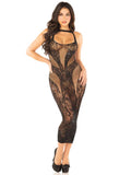 Seamless Rhinestone Lace and Net Body Con Dress - Black