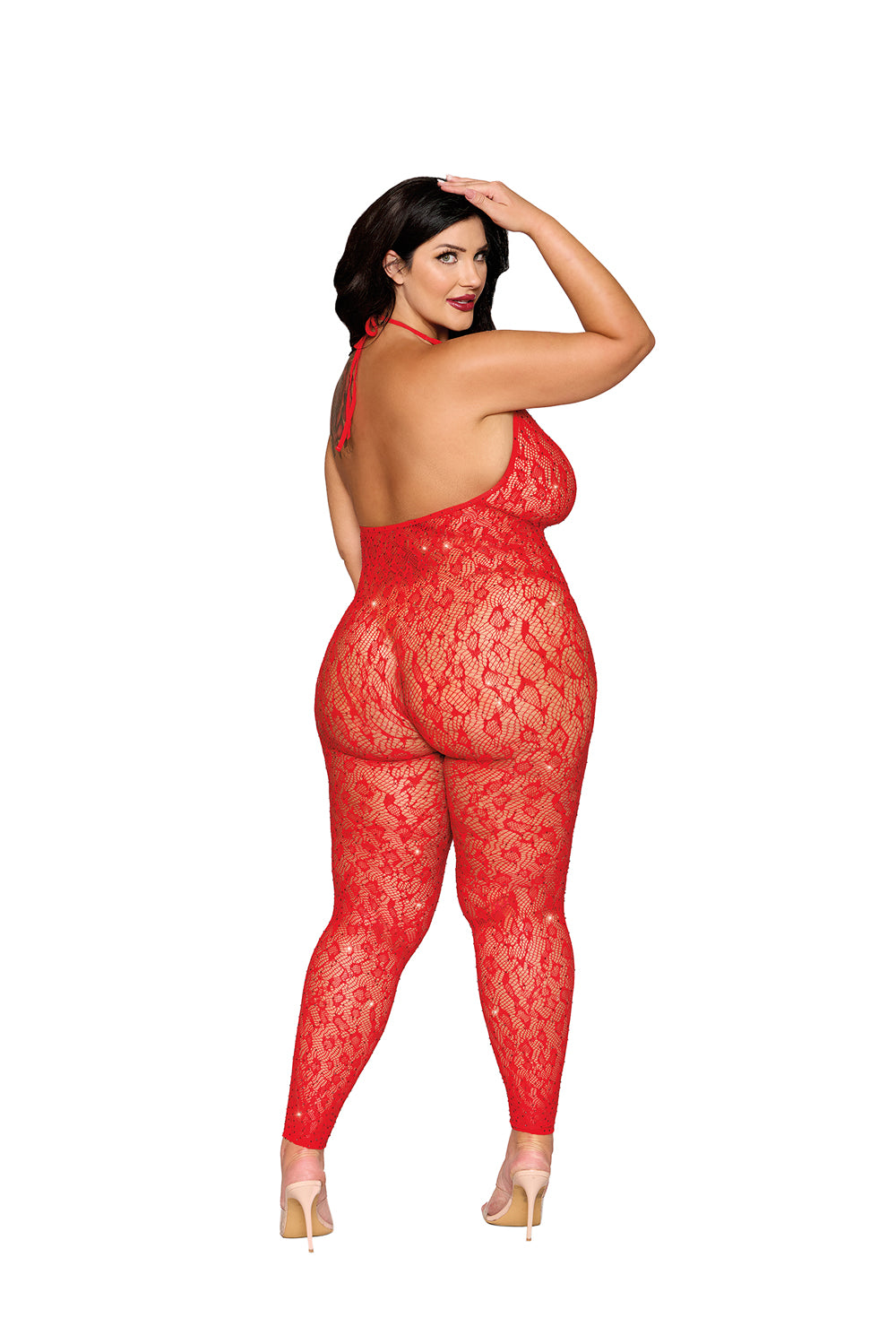 Rhinestone Bodystocking Dmnd - Poinsettia - Red