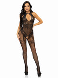 Rhinestone Lace and Net Bodystocking - Black