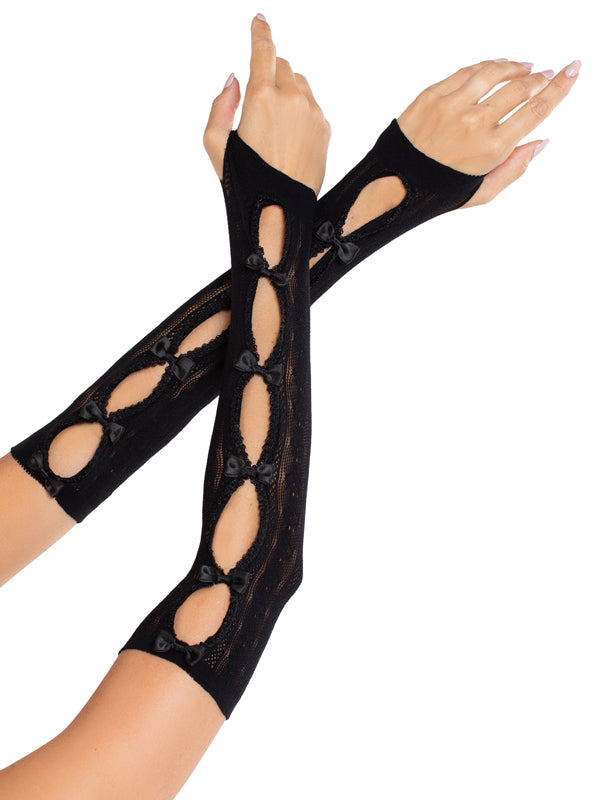 Sweetheart Striped Keyhole Arm Warmers - Black