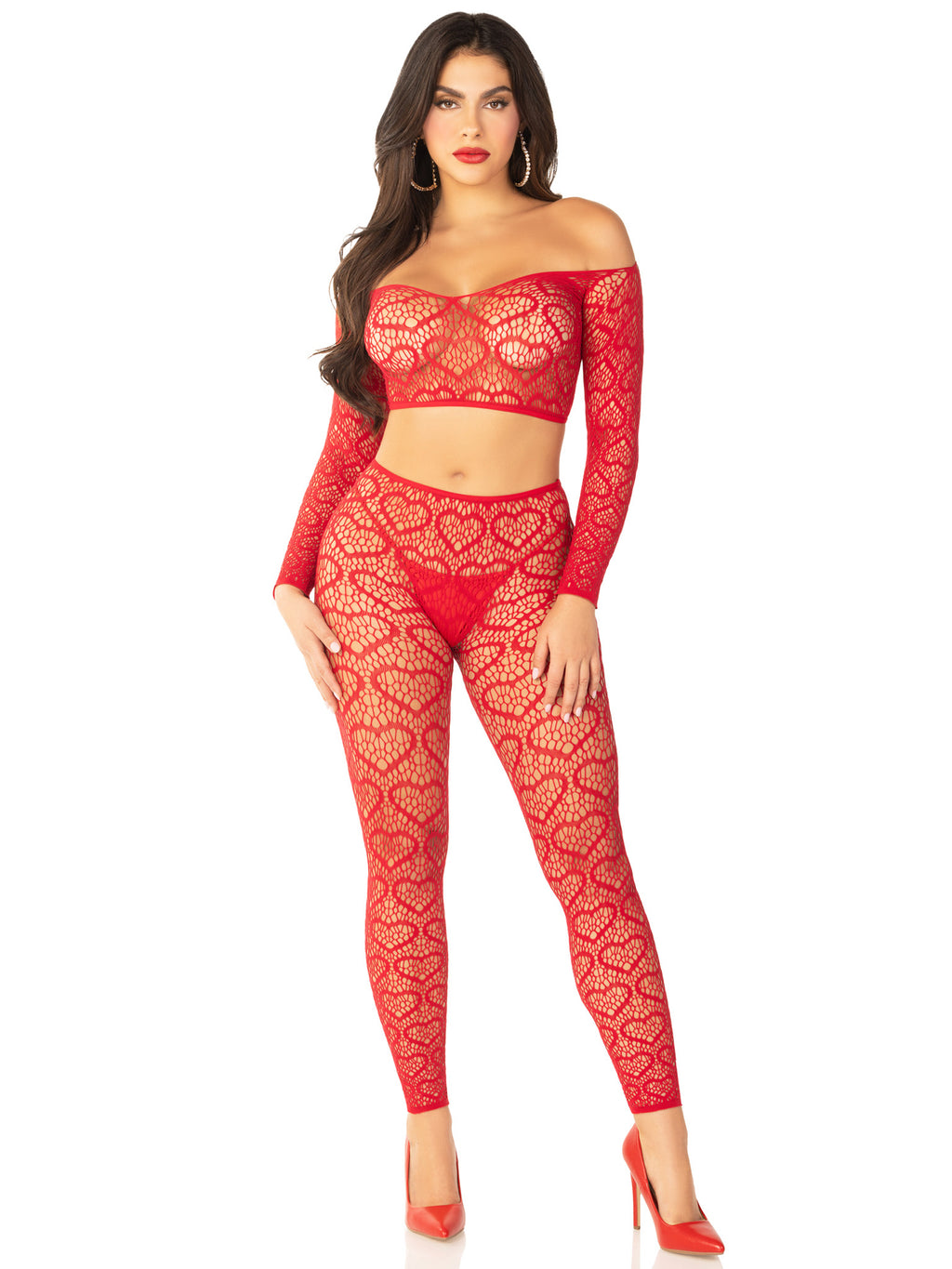 Red 2pc Croptop and Footless Tights - Os Tights - Red