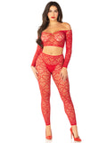 Red 2pc Croptop and Footless Tights - Os Tights - Red