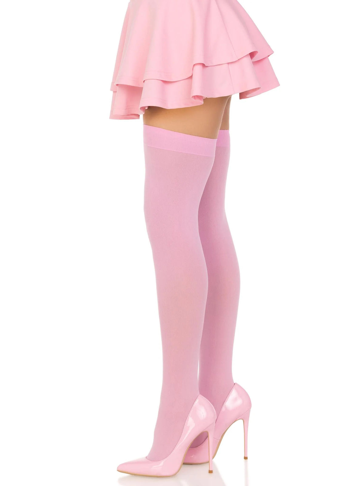 Opaque Nylon Thigh Highs - Pink