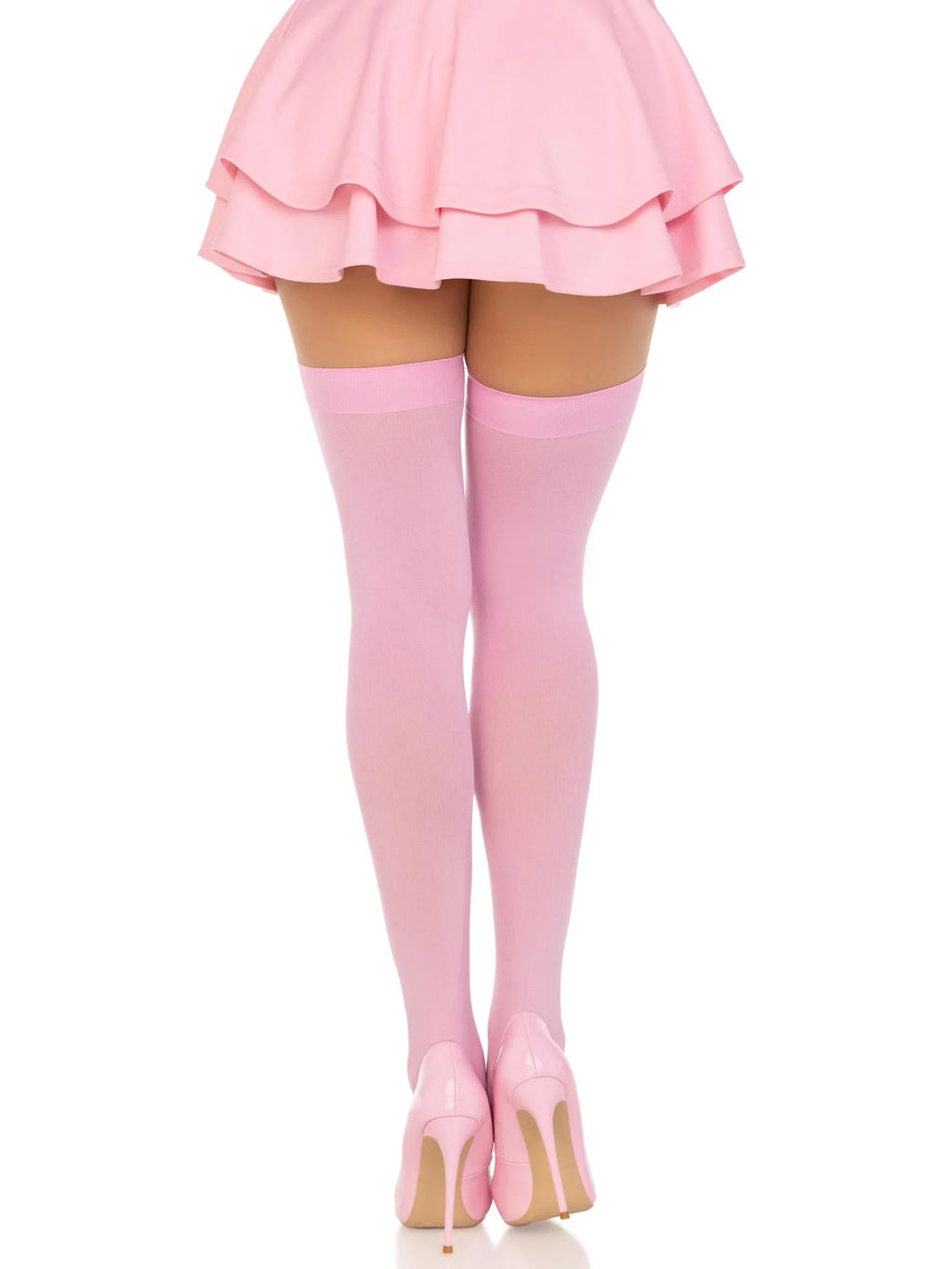 Opaque Nylon Thigh Highs - Pink