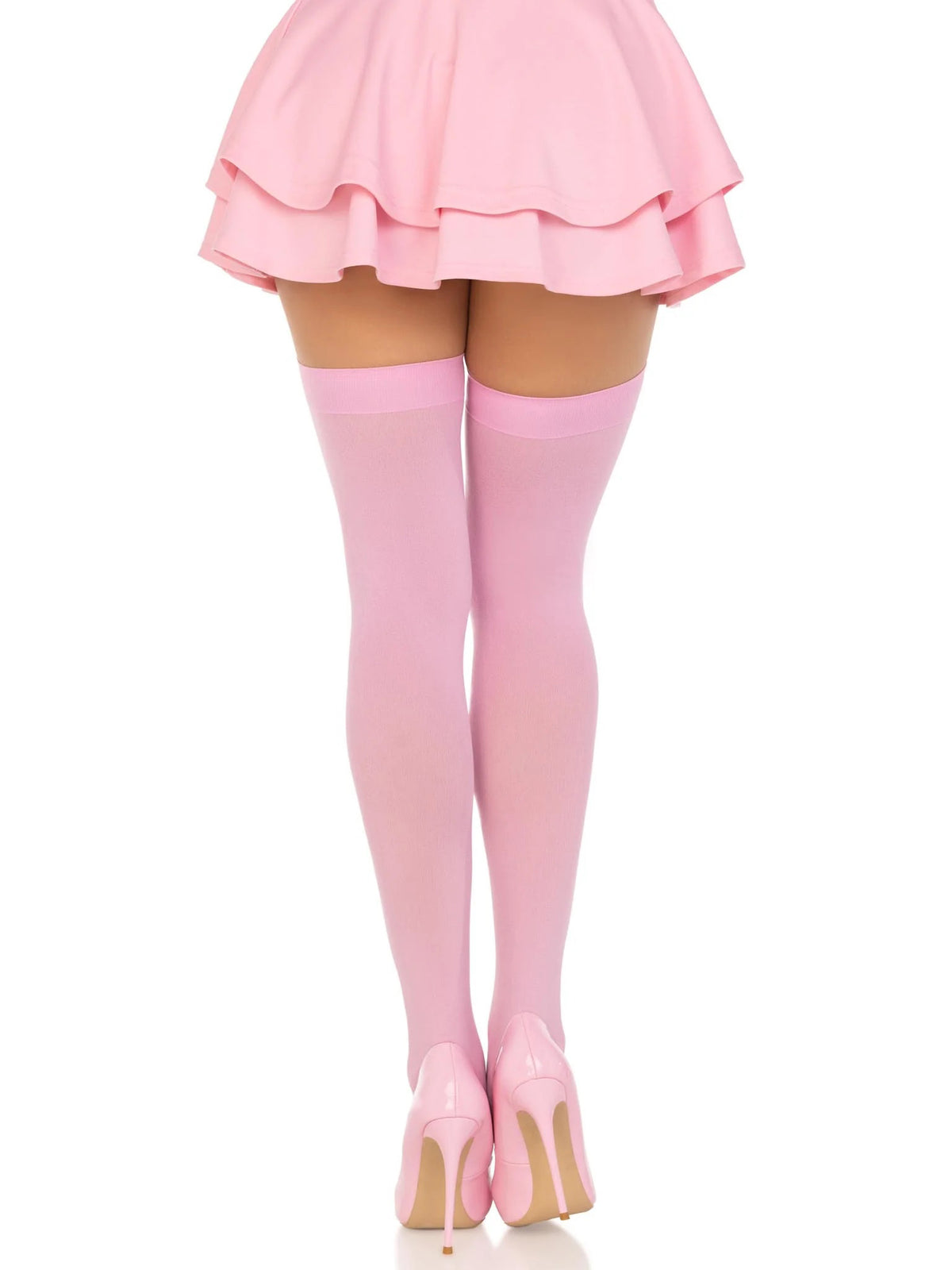 Opaque Nylon Thigh Highs - Pink