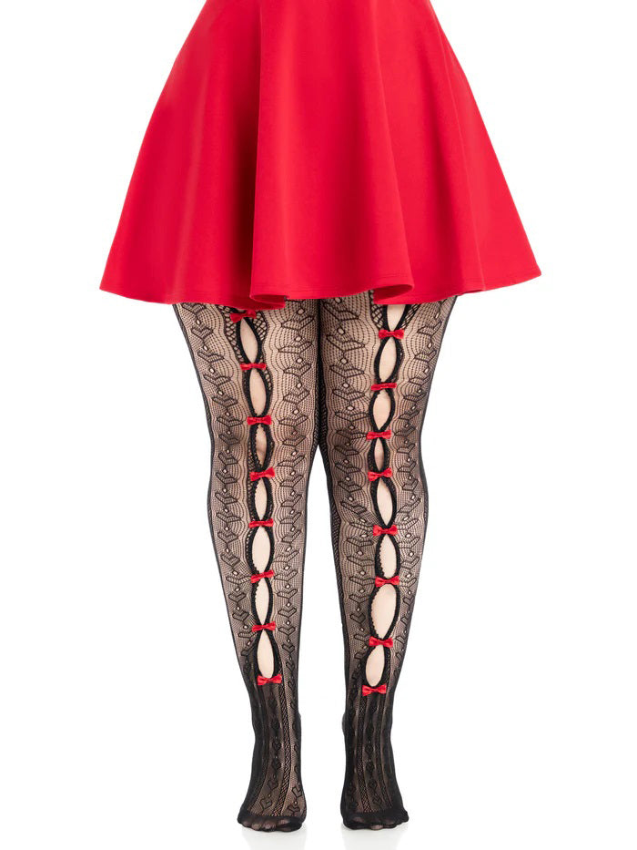 Plus Sweetheart Striped Tights Black Red - Multi