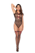 Plaid Fishnet Bodysuit - Black/Plaid
