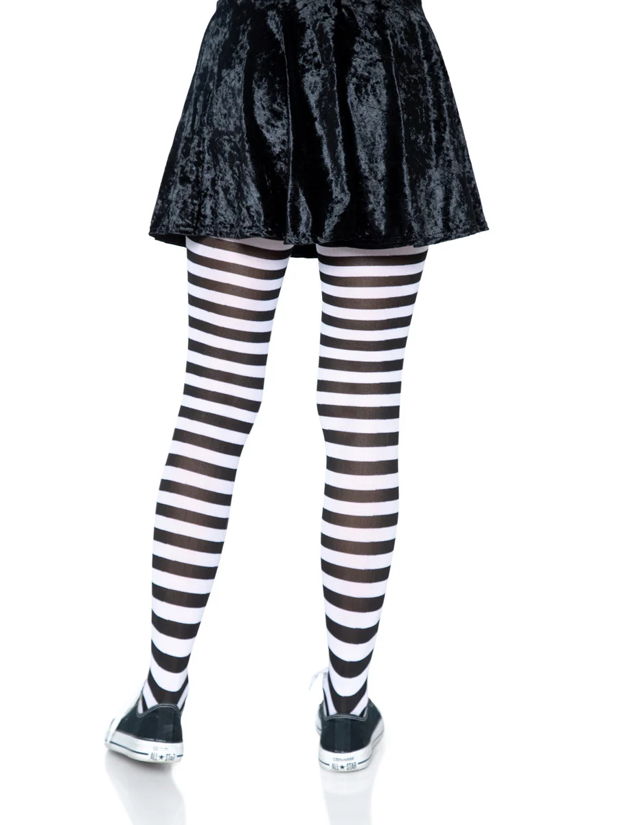 Nylon Striped Tights Black White - Multi
