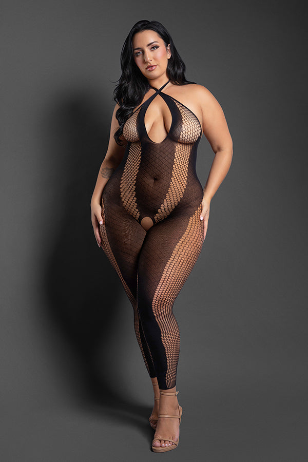 Make Your Move Footless Open Crotch Bodystocking - Black