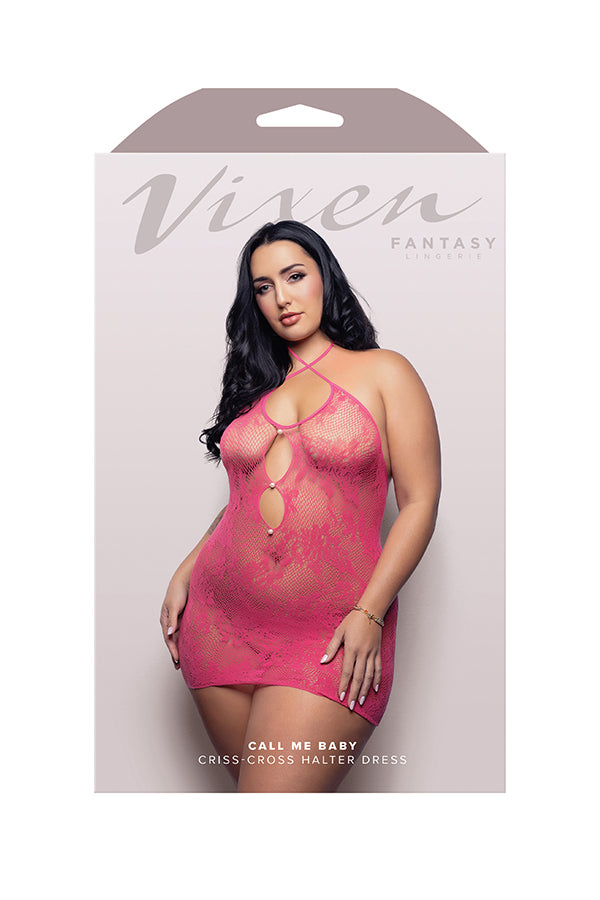 Call Me Baby Criss-Cross Halter Dress - Hot Pink