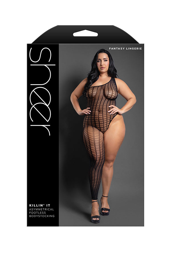Killin It Asymmetrical Footless Bodystocking - Black