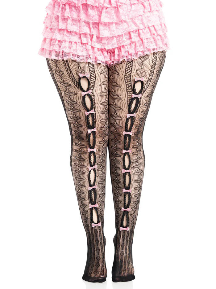 Plus Sweetheart Striped Tights - 1x 2x - Black/Pink