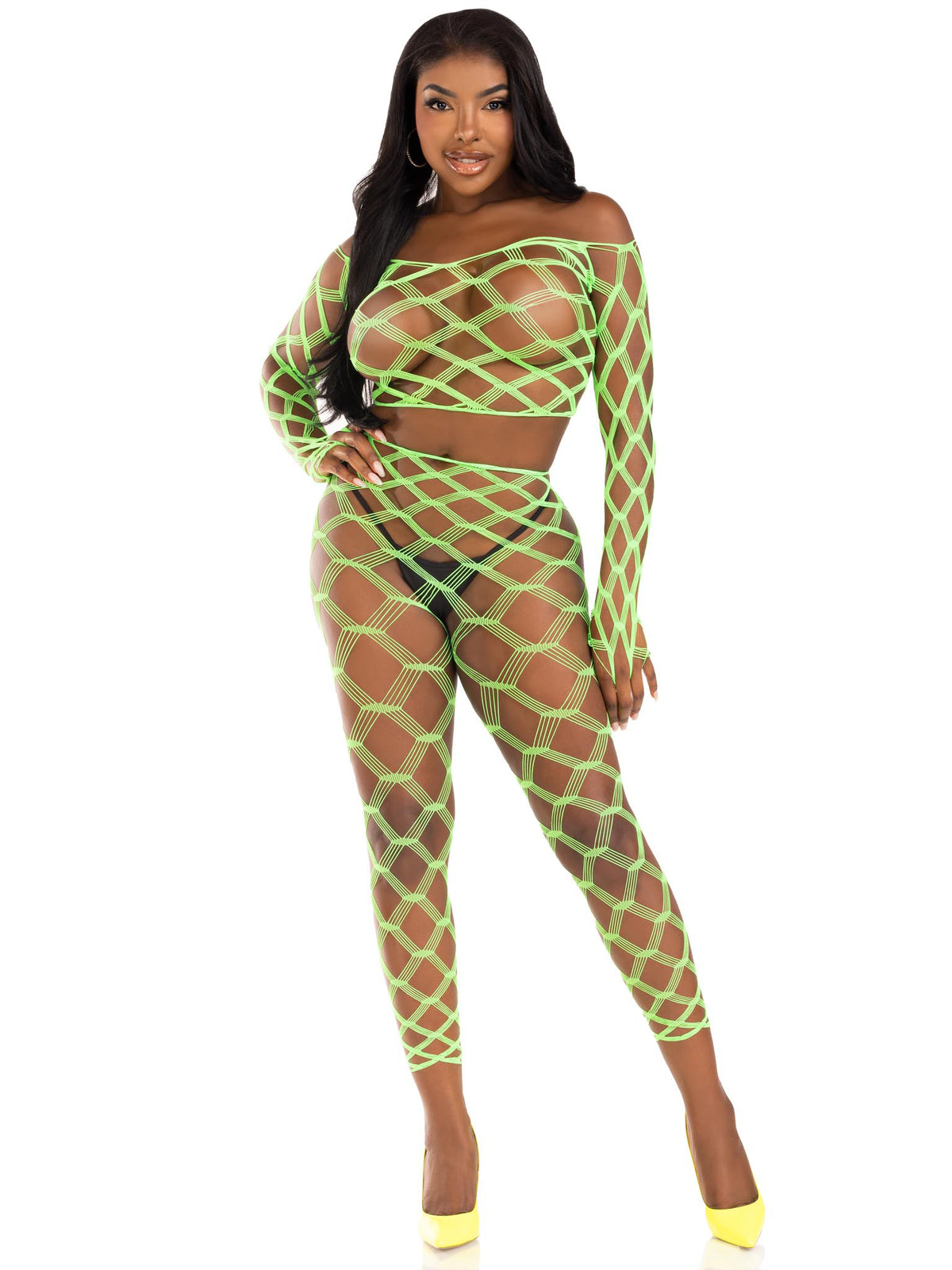 2 Pc Net Crop Top and Footless Tights