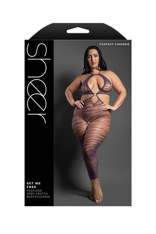 Set Me Free Footless Open Crotch Bodystocking - Dark Purple