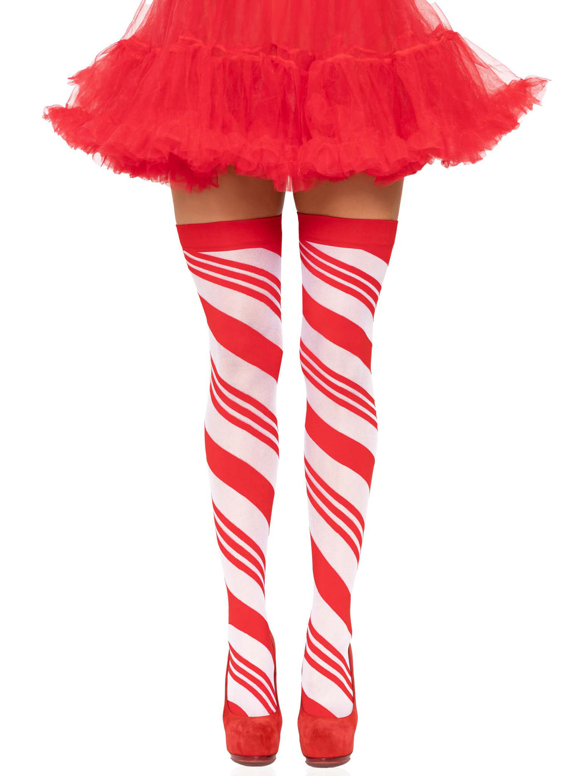 Candy Cane Thigh High - White/Red