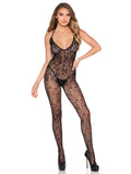 Crotchless Lace Lingerie Jumpsuit - Black