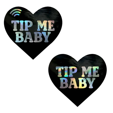 Tip Me Baby Holographic Heart Smart Nfc Pasties - Black