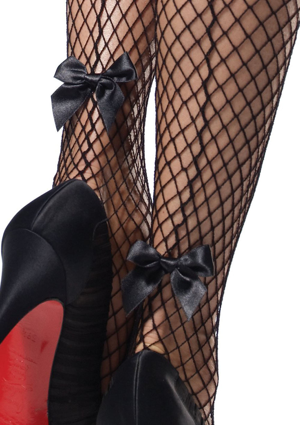 Stay Up Industrial Net Backseam Thigh Highs With Lace Top and Satin Bow Accent - Black