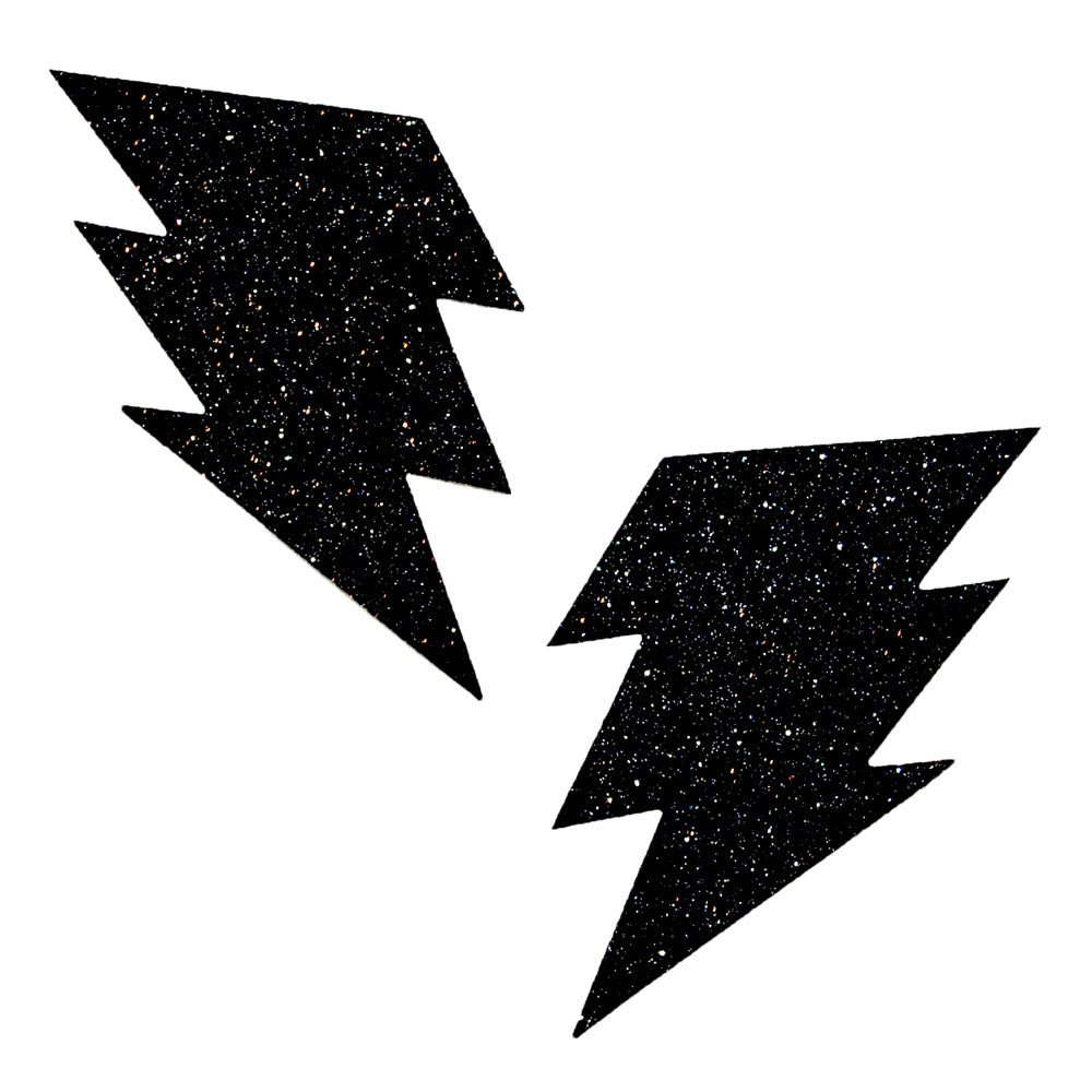 Black Malice Glitter Lightning Bolt Nipztix Pasties - Black