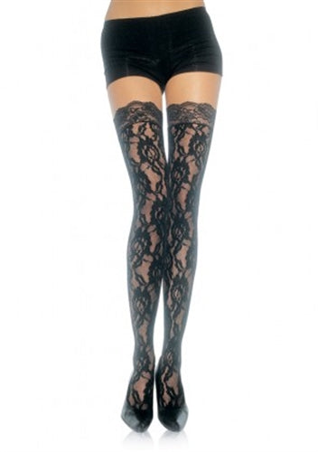 Lace Top Lace Thigh Highs - Black