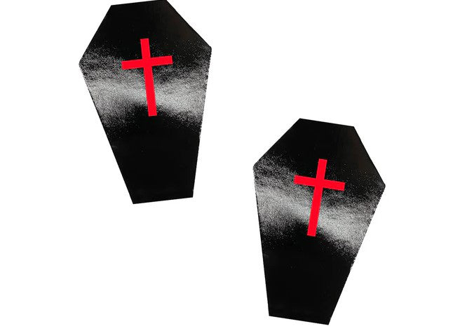 Dom Squad Wet Vinyl Black Coffin Nipple Cover Pasties - Black