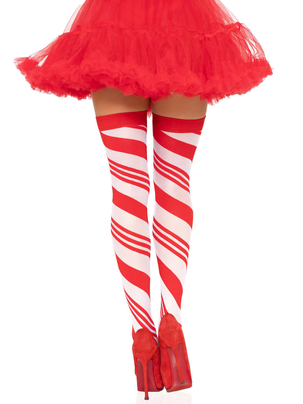 Candy Cane Thigh High - White/Red