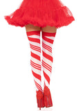 Candy Cane Thigh High - White/Red
