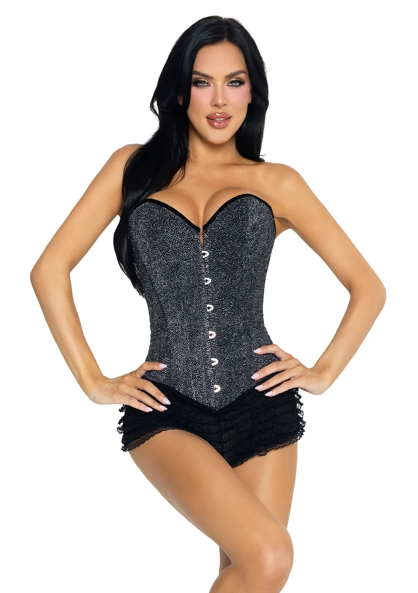 Glitter Boned Corset With Busk Closer and Lace-Up Back