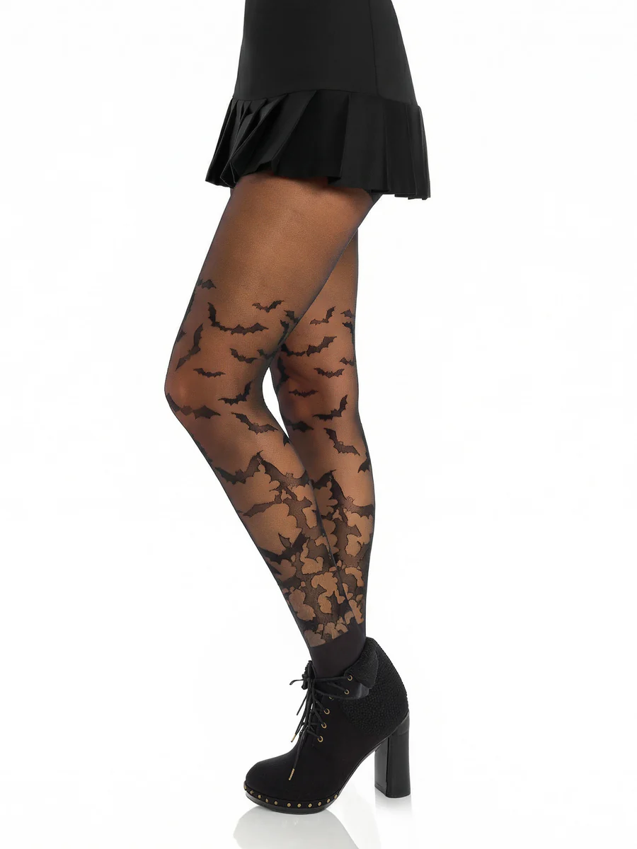 Bat Wing Sheer Tights - Black
