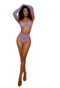 Lace Bralette Panty and Gloves Set - Lilac