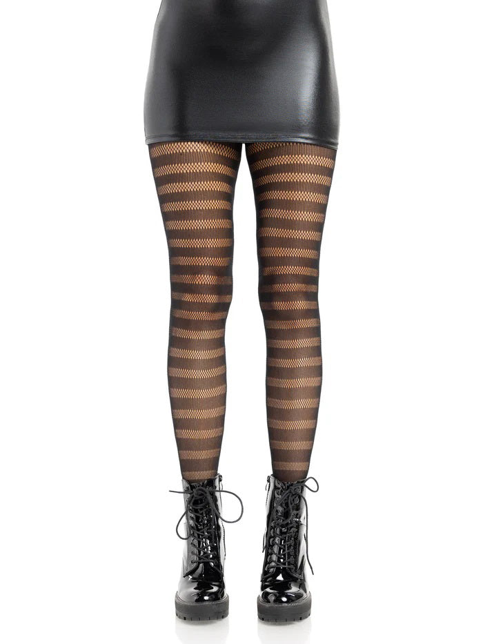 Cosima Striped Net Tights - Black