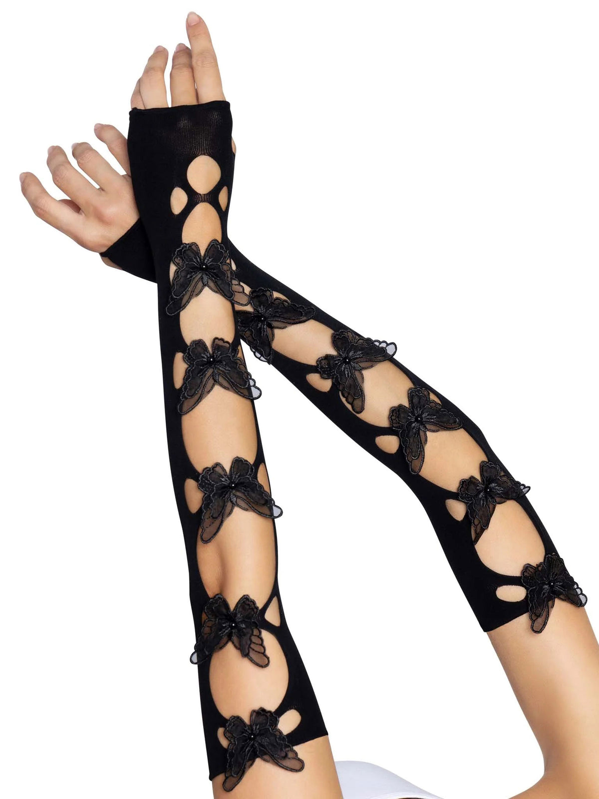 Butterfly Cut Out Arm Warmers - Black