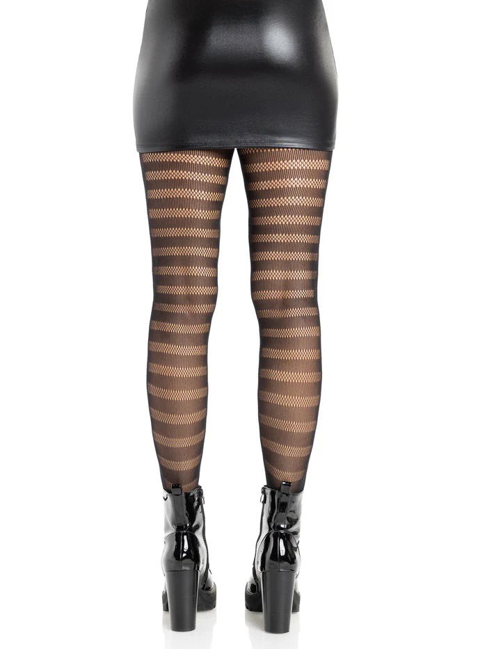 Cosima Striped Net Tights - Black