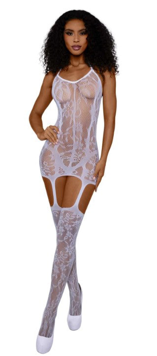 Lace and Opaque Seam Garter Dress