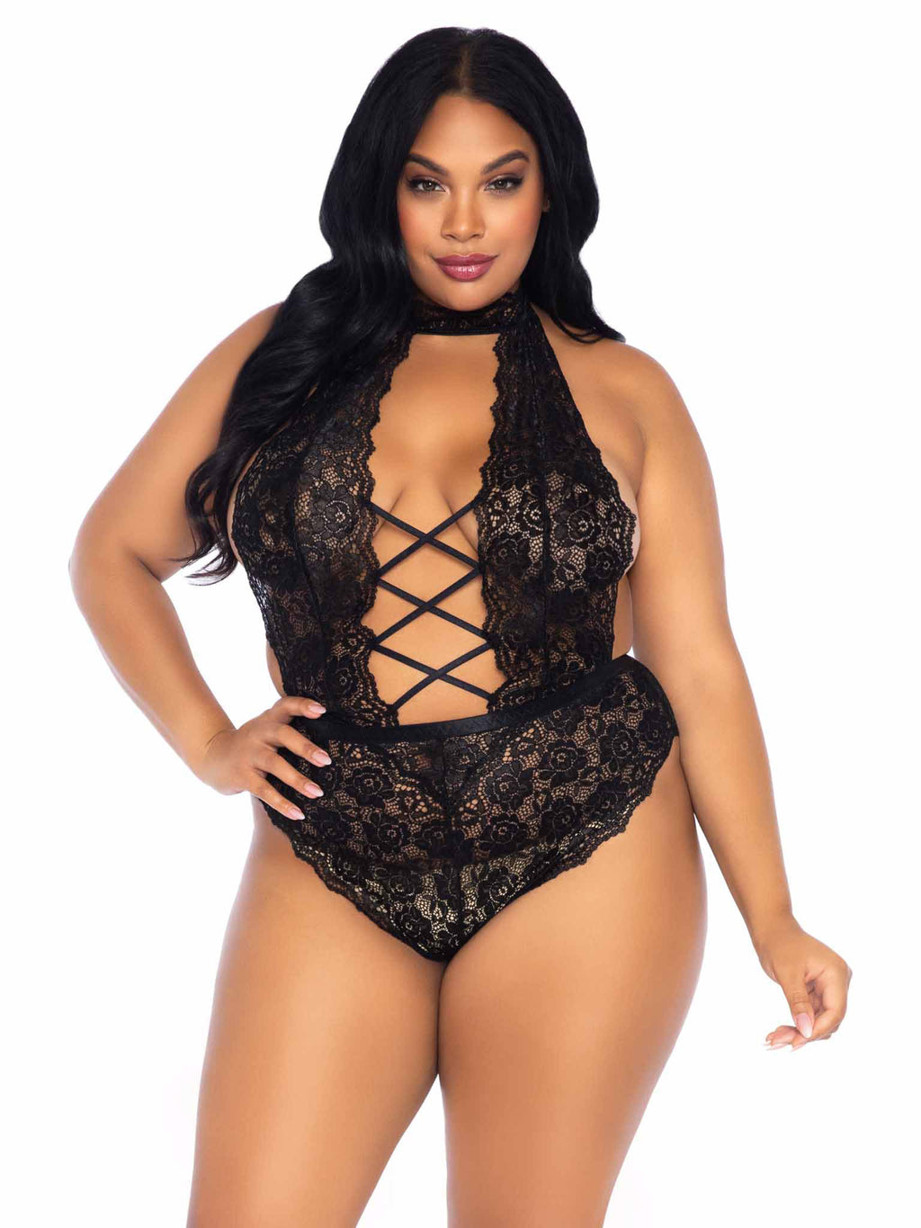 Floral Lace Crotchless Teddy