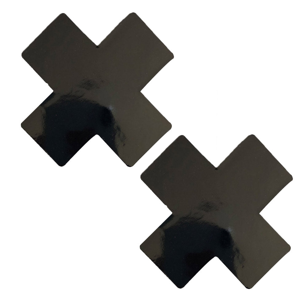 Dom Squad Wet Vinyl Naughty X Factor Nipztix Pasties - Black