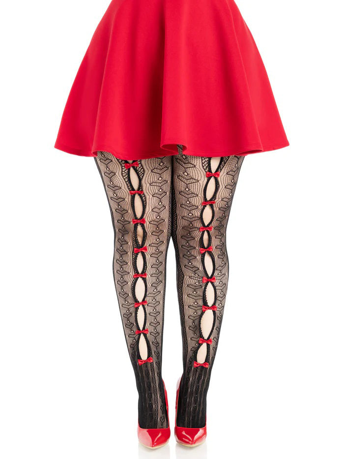 Plus Sweetheart Striped Tights Black Red - Multi